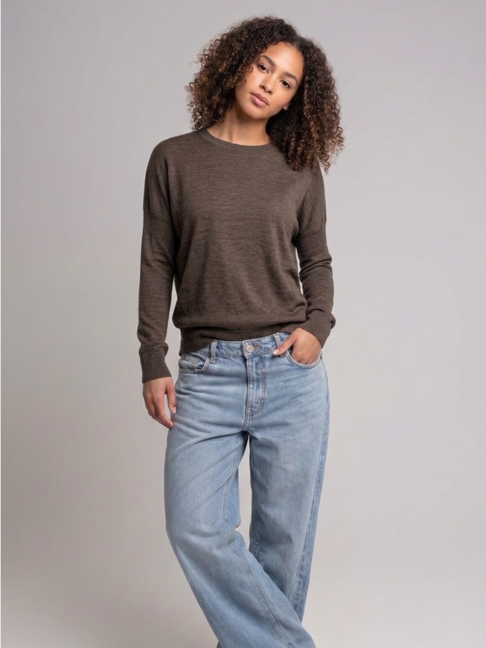 All Saints Merino Wool Brown Sweater Crew Neck Size XS